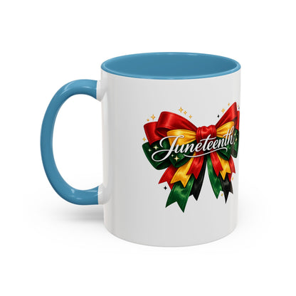 Juneteenth Ribbon Coffee Mug — Black/Red/Green Celebration Accent Mug