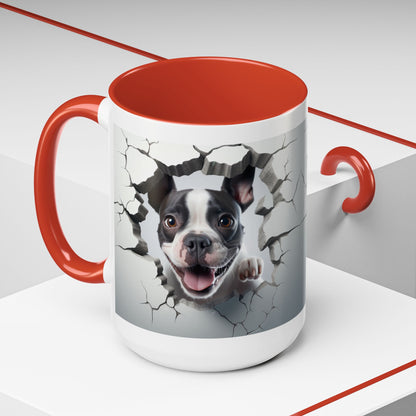 Coffee Mug — Happy Boston Terrier Breaking Through Design (Accent 11/15oz)