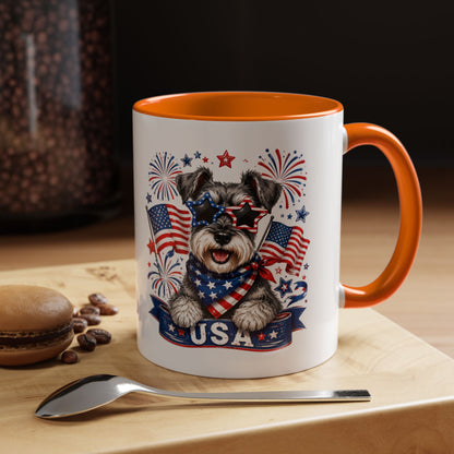Patriotic Schnauzer Coffee Mug – USA Flag, Fireworks Accent Mug (11/15oz)