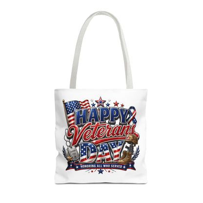 Veterans Day Tote Bag — "Happy Veterans Day" Patriotic All-Over Print