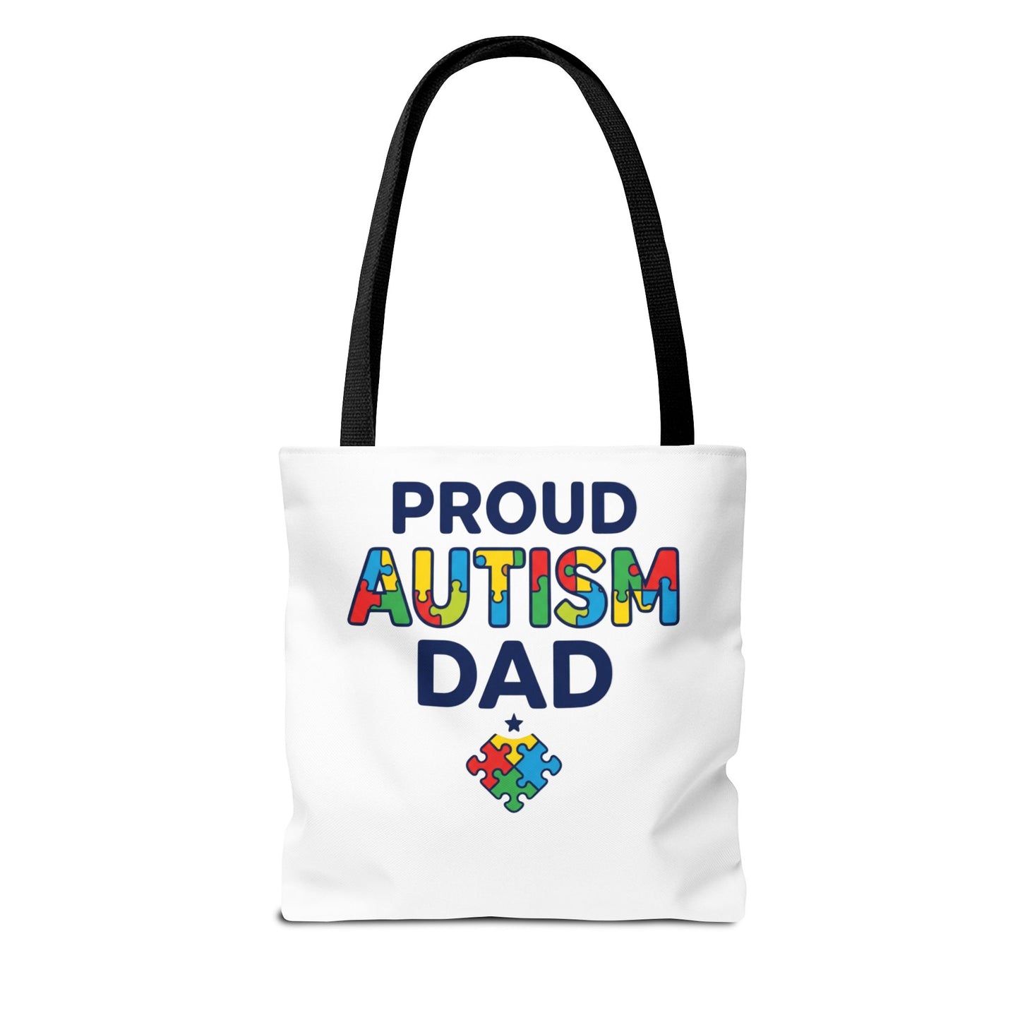 Proud Autism Dad Tote Bag — Colorful Puzzle-Heart Support Gift