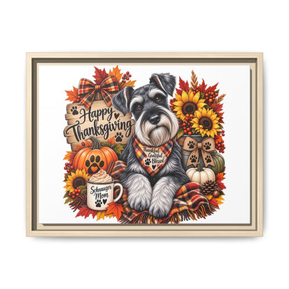 Happy Thanksgiving Schnauzer Framed Canvas — Autumn Dog Wall Art