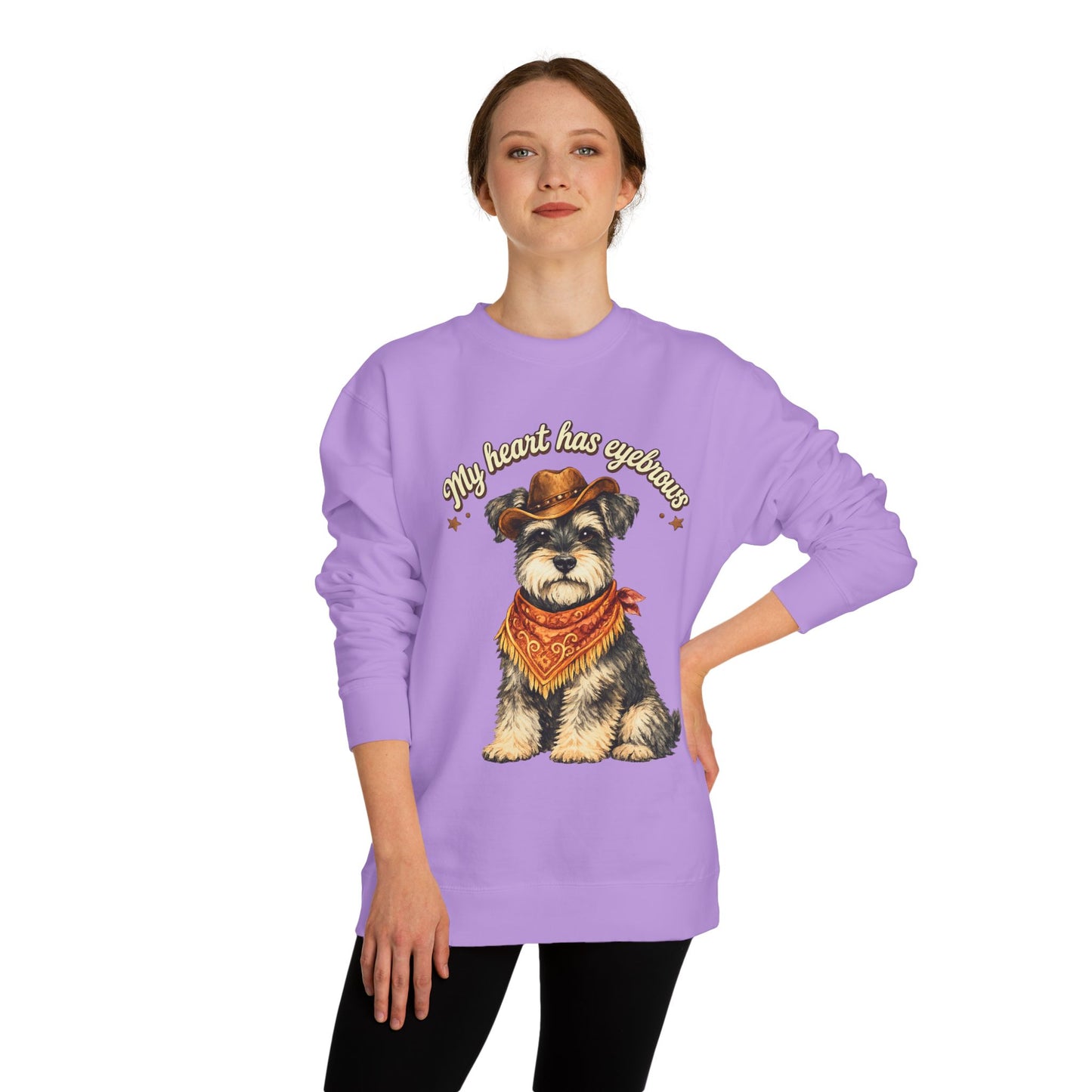Schnauzer Cowboy Sweatshirt – "My Heart Has Eyeholes" Cute Western Dog Crewneck