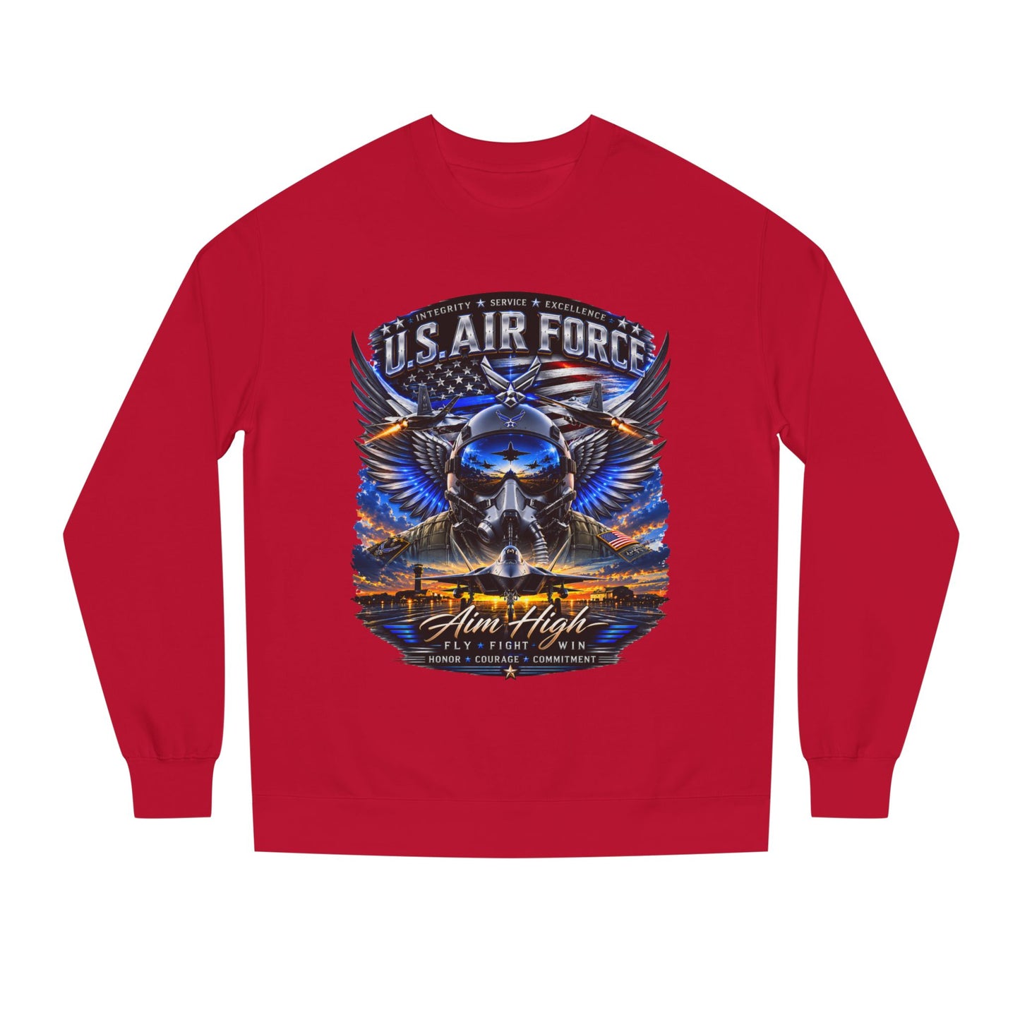 U.S. Air Force Crewneck Sweatshirt — "Aim High" Fighter Jet Graphic