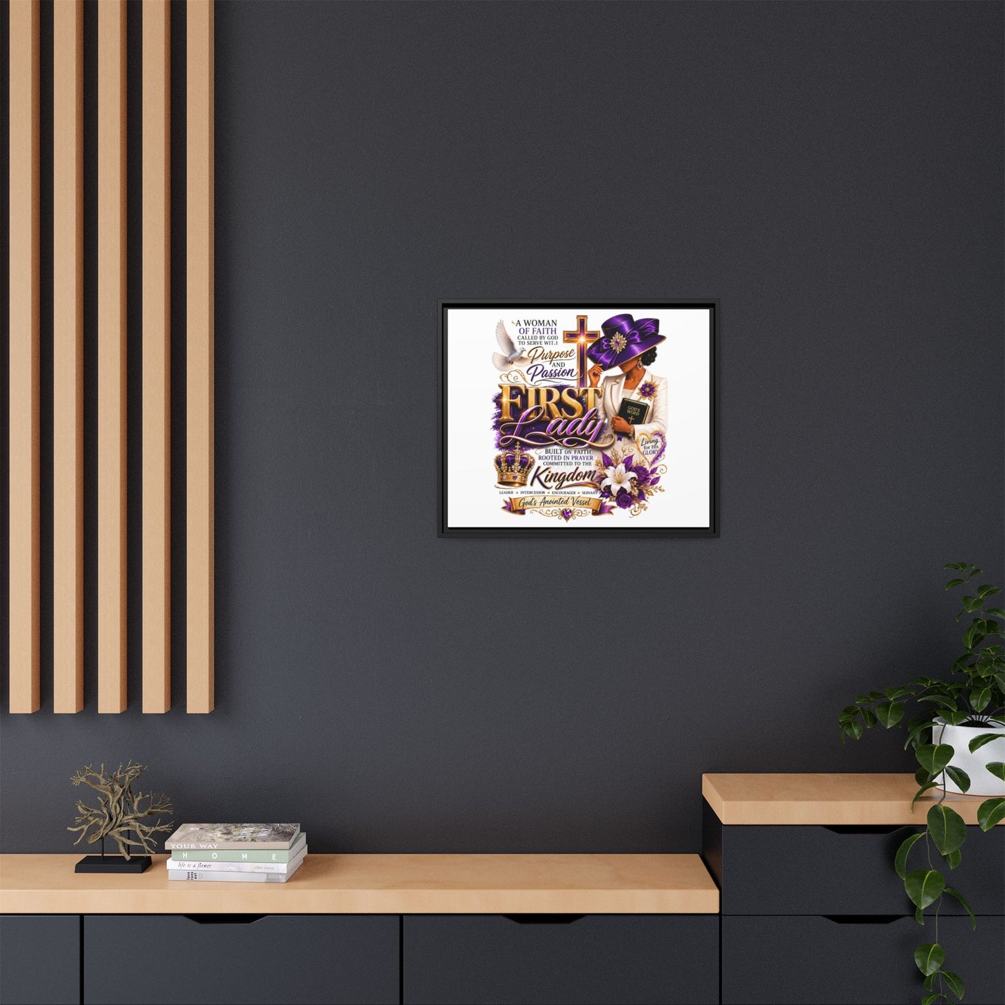 First Lady Faith Wall Art — Framed Matte Canvas (Purple & Gold)