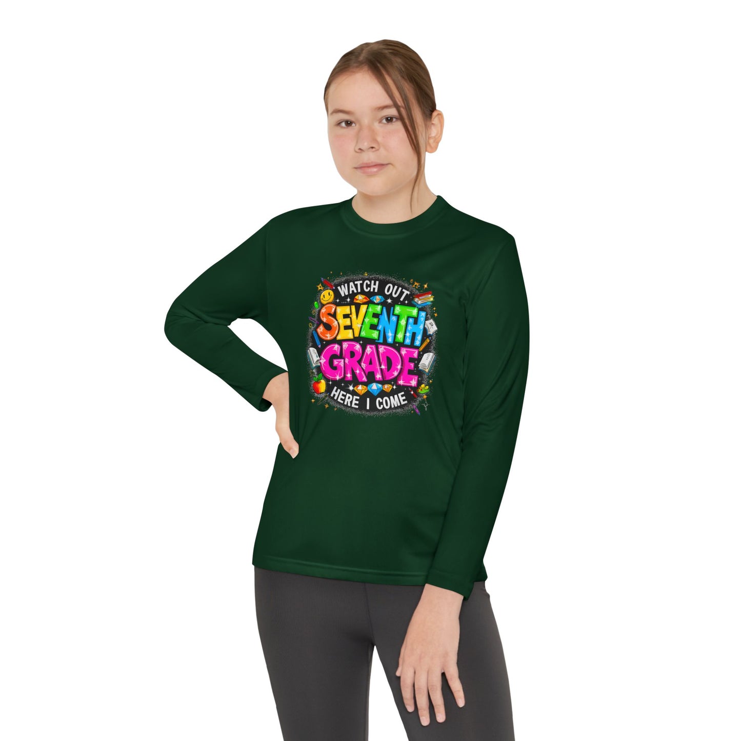 Seventh Grade Kids Long Sleeve Tee — "Watch Out… Here I Come" Back-to-School Shirt
