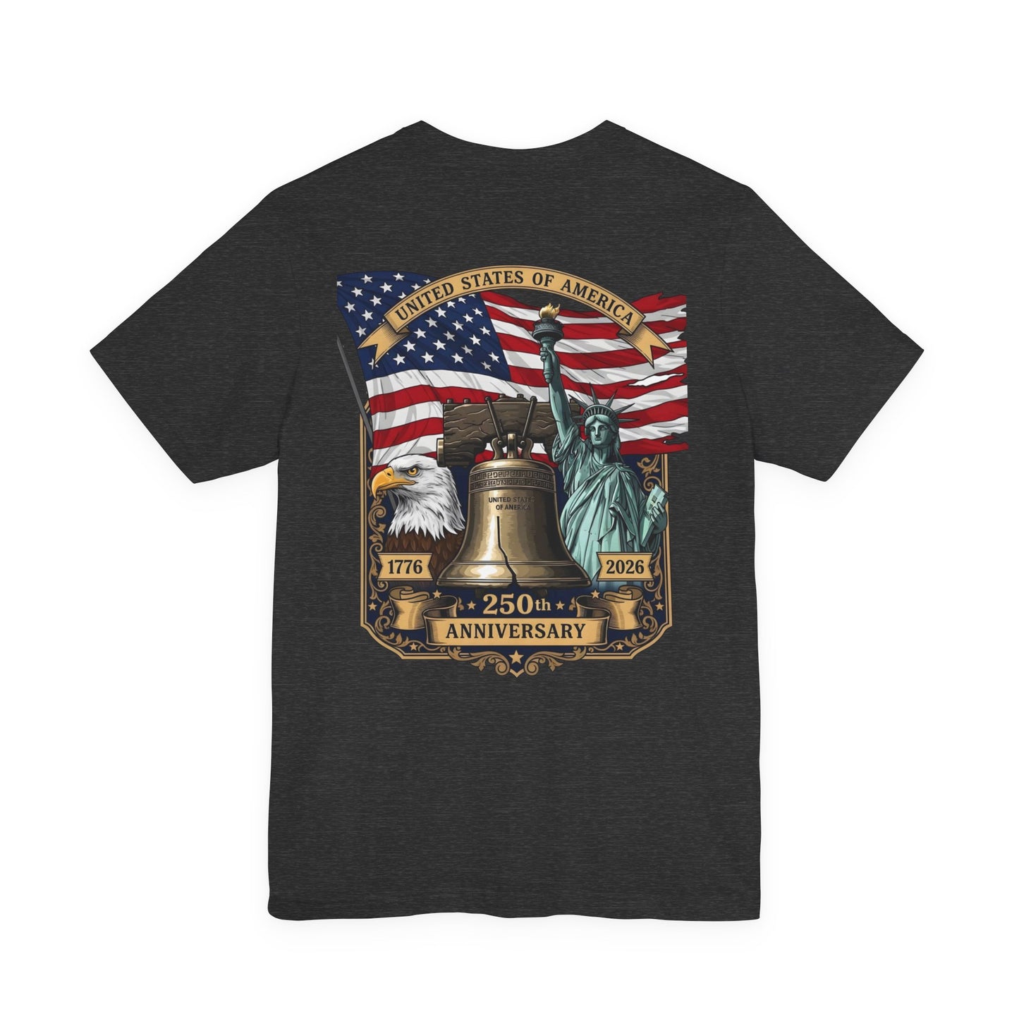 Patriotic 250th Anniversary T-Shirt - Liberty Bell, Bald Eagle & Statue of Liberty