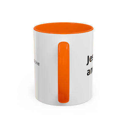 Accent Coffee Mug — “Faith + Medicine: Insulin Saves” Black-Accent Mug (11/15 oz)