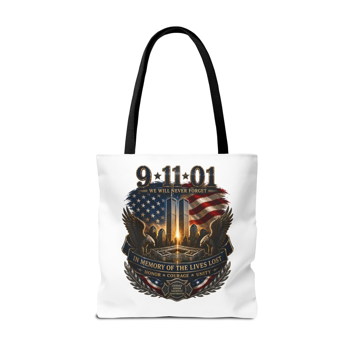 9/11 Memorial Tote Bag — We Will Never Forget Tribute Tote