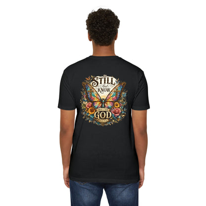 Christian Butterfly T-Shirt — "Be Still and Know That I Am God" Inspirational Tee