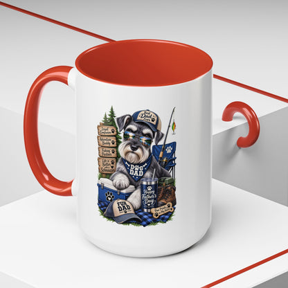 Schnauzer Dad Accent Coffee Mug – "Dog Dad" Camping Paw Print Design (11/15oz)