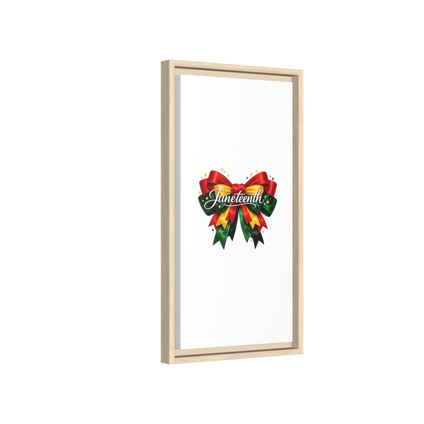 Juneteenth Framed Canvas Print – Festive Red, Green & Gold Ribbon Wall Art