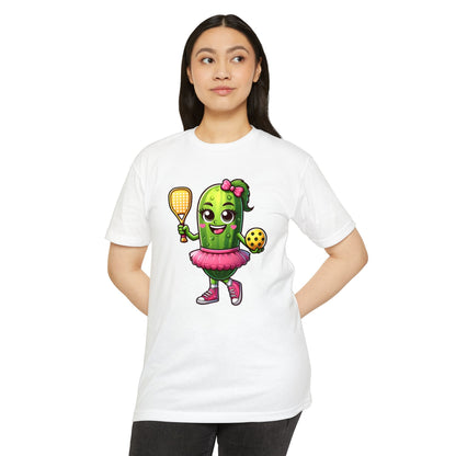 Pickle Paddleball T-Shirt — Cute Pickle Character in Tutu with Paddle & Ball