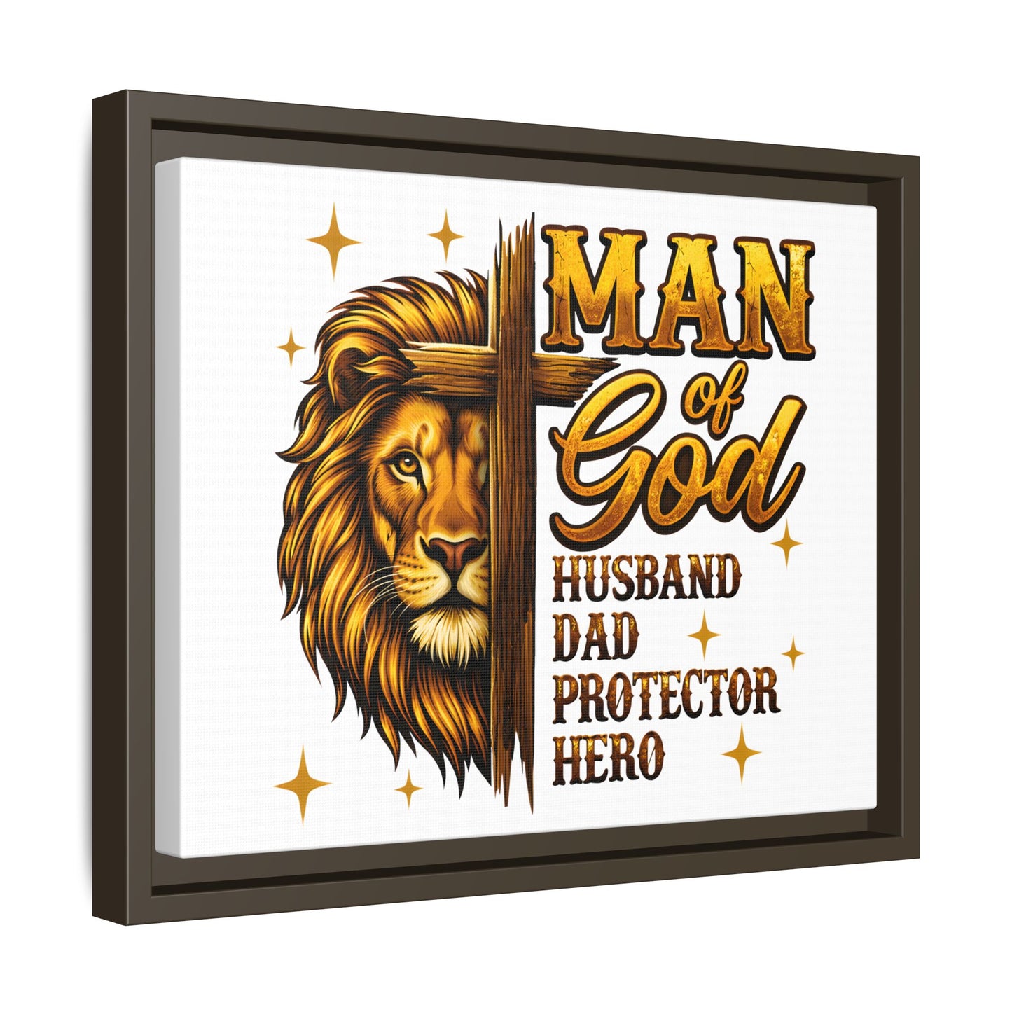 Man of God Framed Canvas Art — 'Man of God: Husband, Dad, Protector, Hero' Religious Wall Decor
