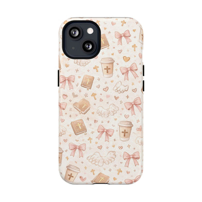 Christian Pattern Phone Case — Cute Cross, Bible & Dove Tough Magnetic Case