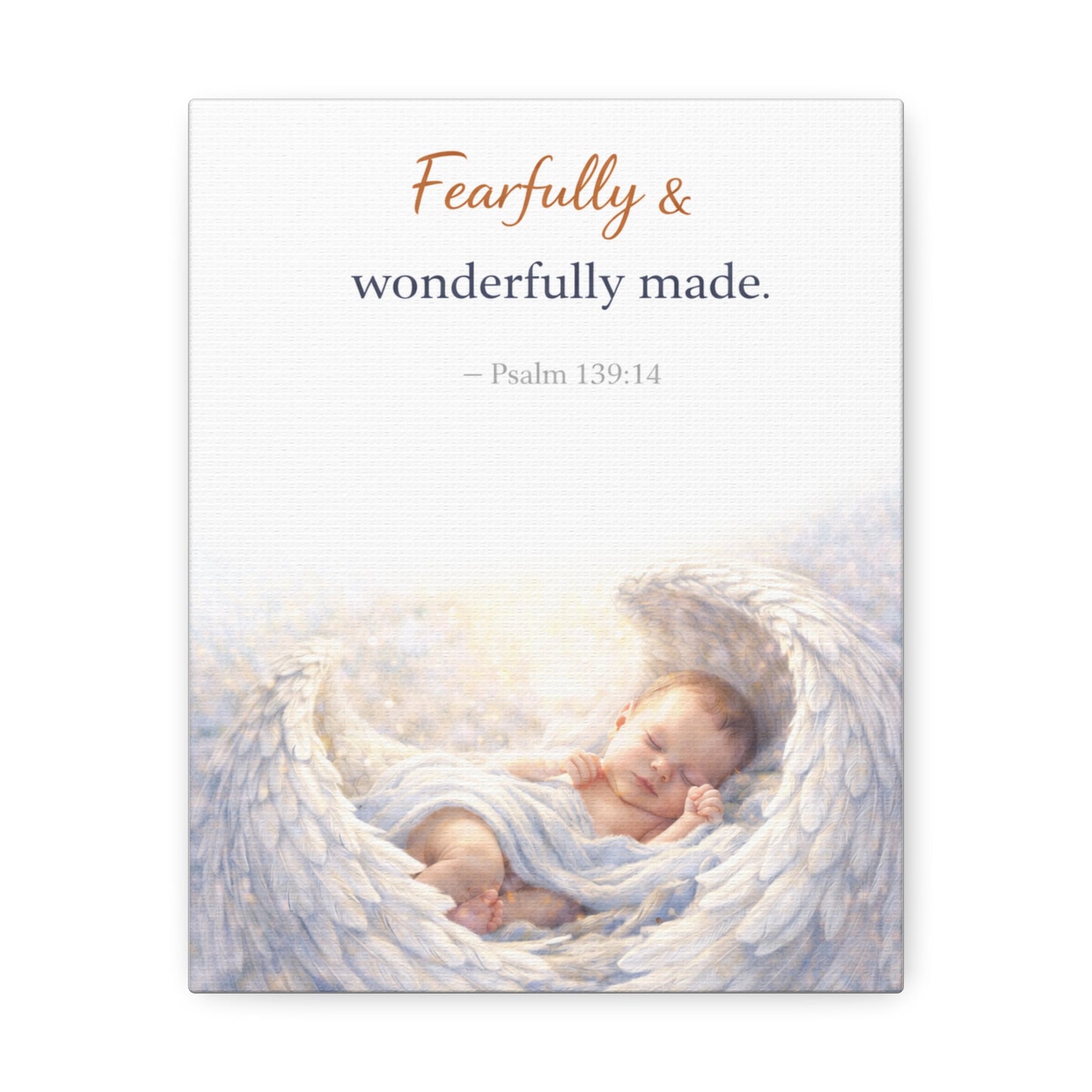Canvas Wall Art - "Fearfully & Wonderfully Made" Baby Angel Bible Verse (Psalm 139:14) Nursery Decor