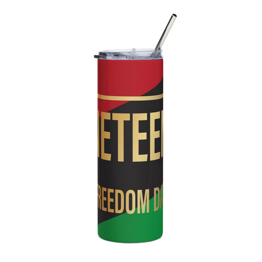 Juneteenth Stainless Steel Tumbler - Freedom Day 20oz Travel Cup (Red Black Green)