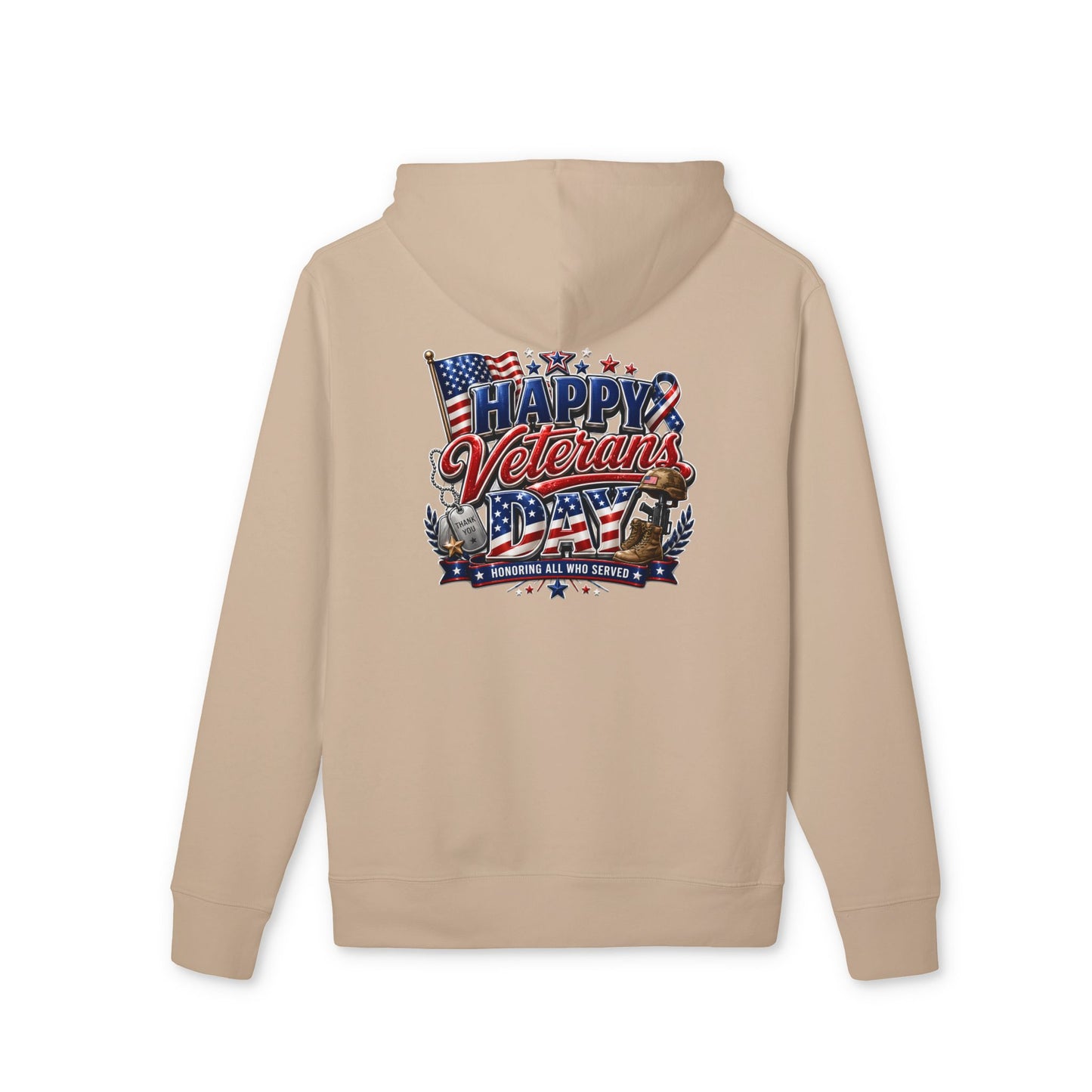 Veterans Day Hoodie - "Happy Veterans Day" Patriotic American Flag Design