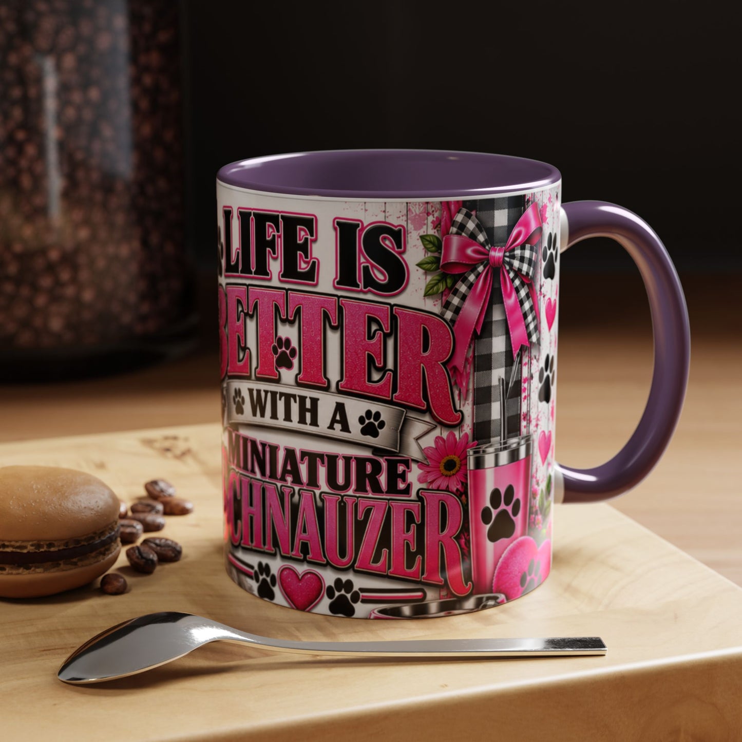 Life Is Better With A Miniature Schnauzer Accent Coffee Mug — Pink Paw Print Dog Lover Gift (11/15oz)