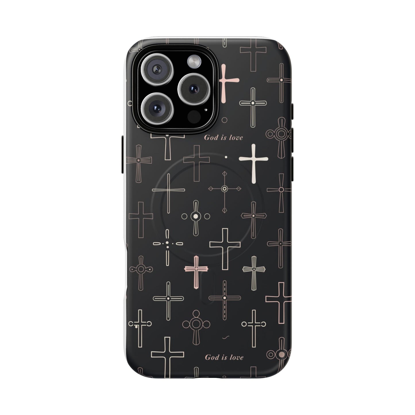 Magnetic Phone Case — Black Cross Pattern with "God is love"