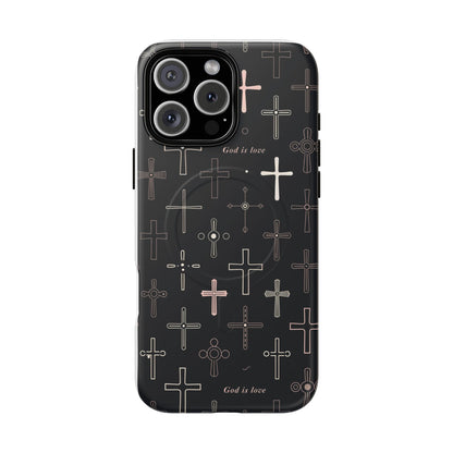 Magnetic Phone Case — Black Cross Pattern with "God is love"