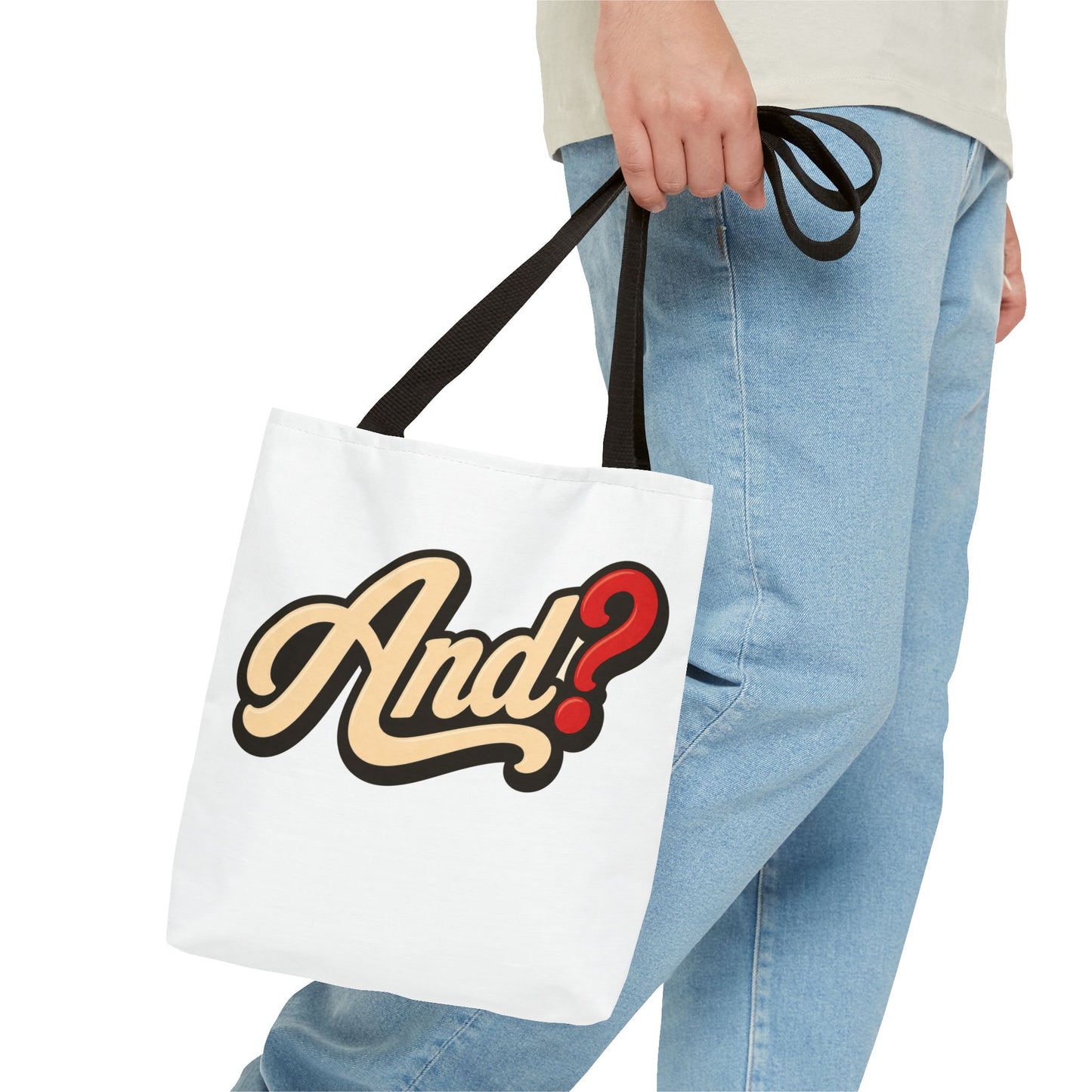 And? Graphic Tote Bag — Retro Script Question Mark Design