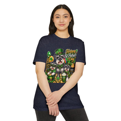 St. Patrick's Day Schnauzer T-Shirt — "Happy St. Patrick's Day" Lucky Dogs Tee