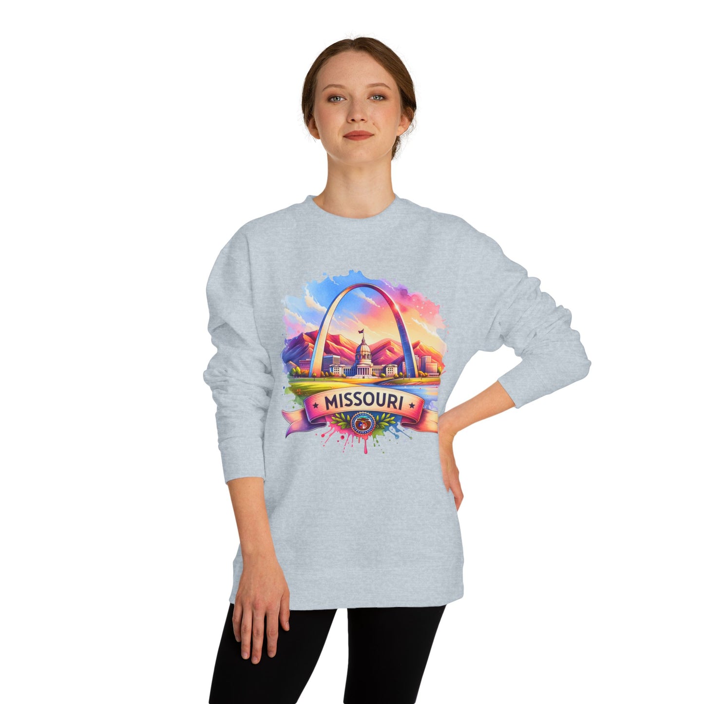 Missouri Arch Watercolor Sweatshirt — Colorful St. Louis Landmark Crewneck