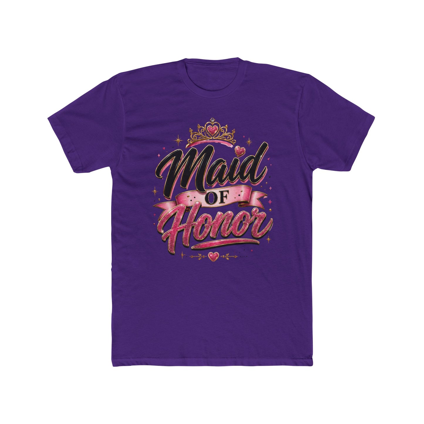 Maid of Honor T-Shirt — Bridal Party Tee with Crown & Pink Ribbon Design