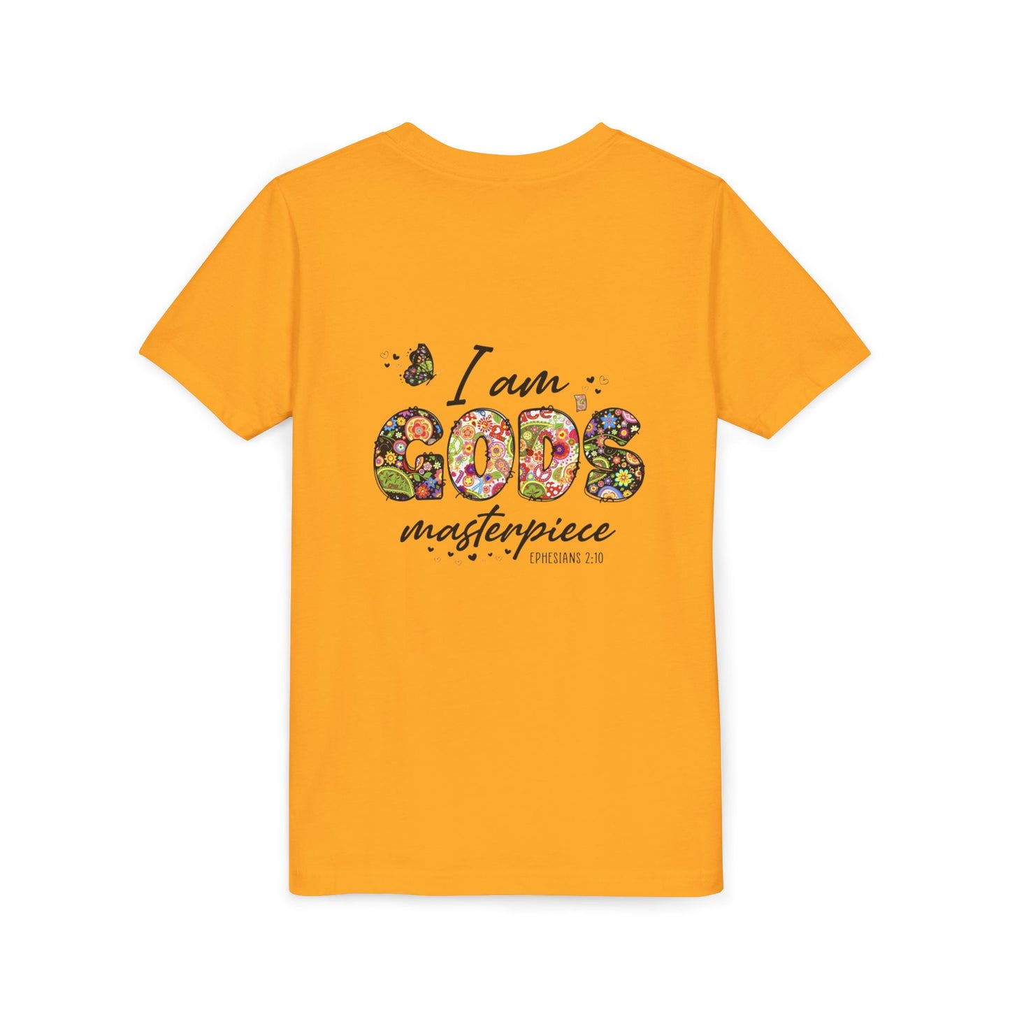 I Am God’s Masterpiece Youth Tee — Floral Christian Inspirational Shirt