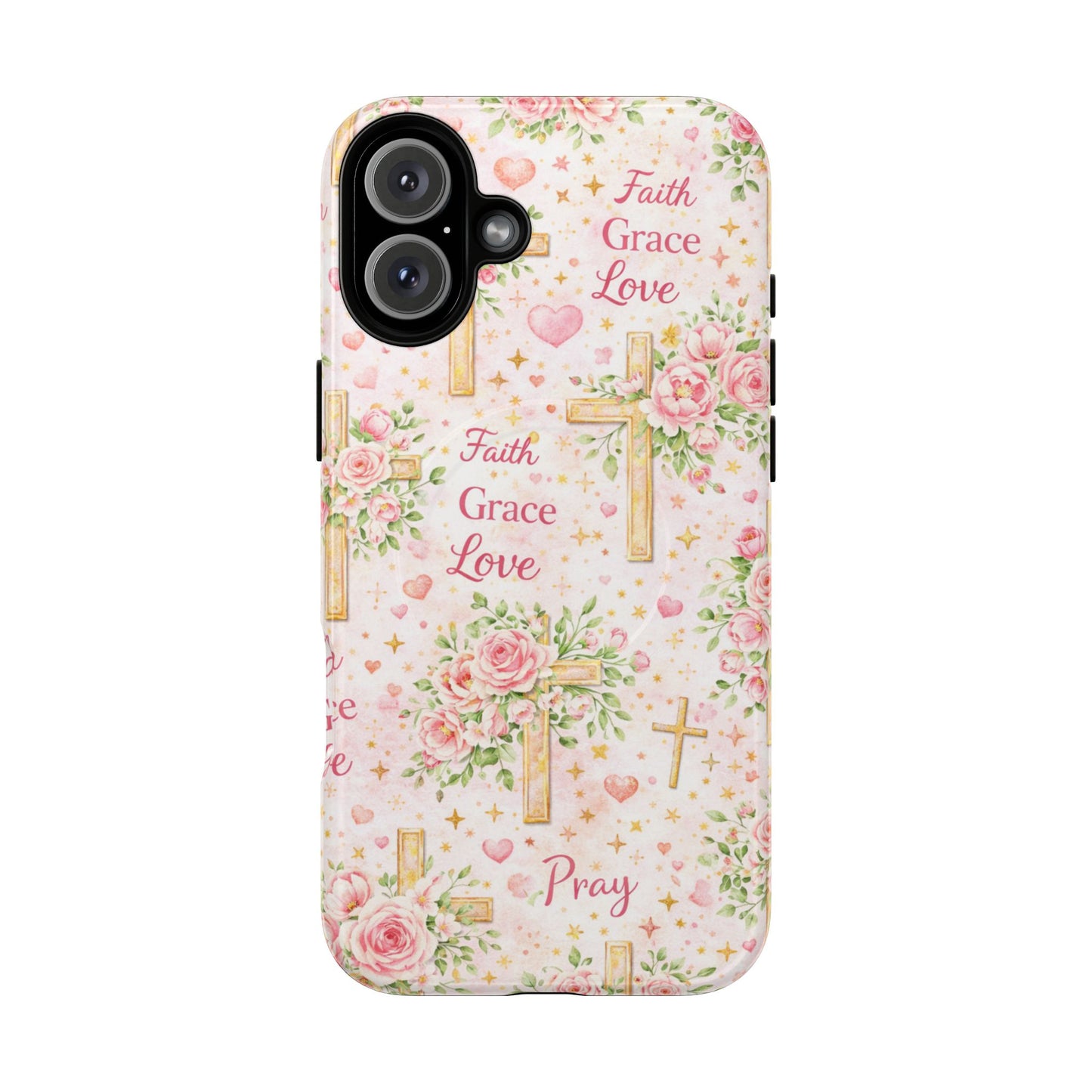 Faith Grace Love Tough Magnetic Phone Case — Floral Cross Protective Cover