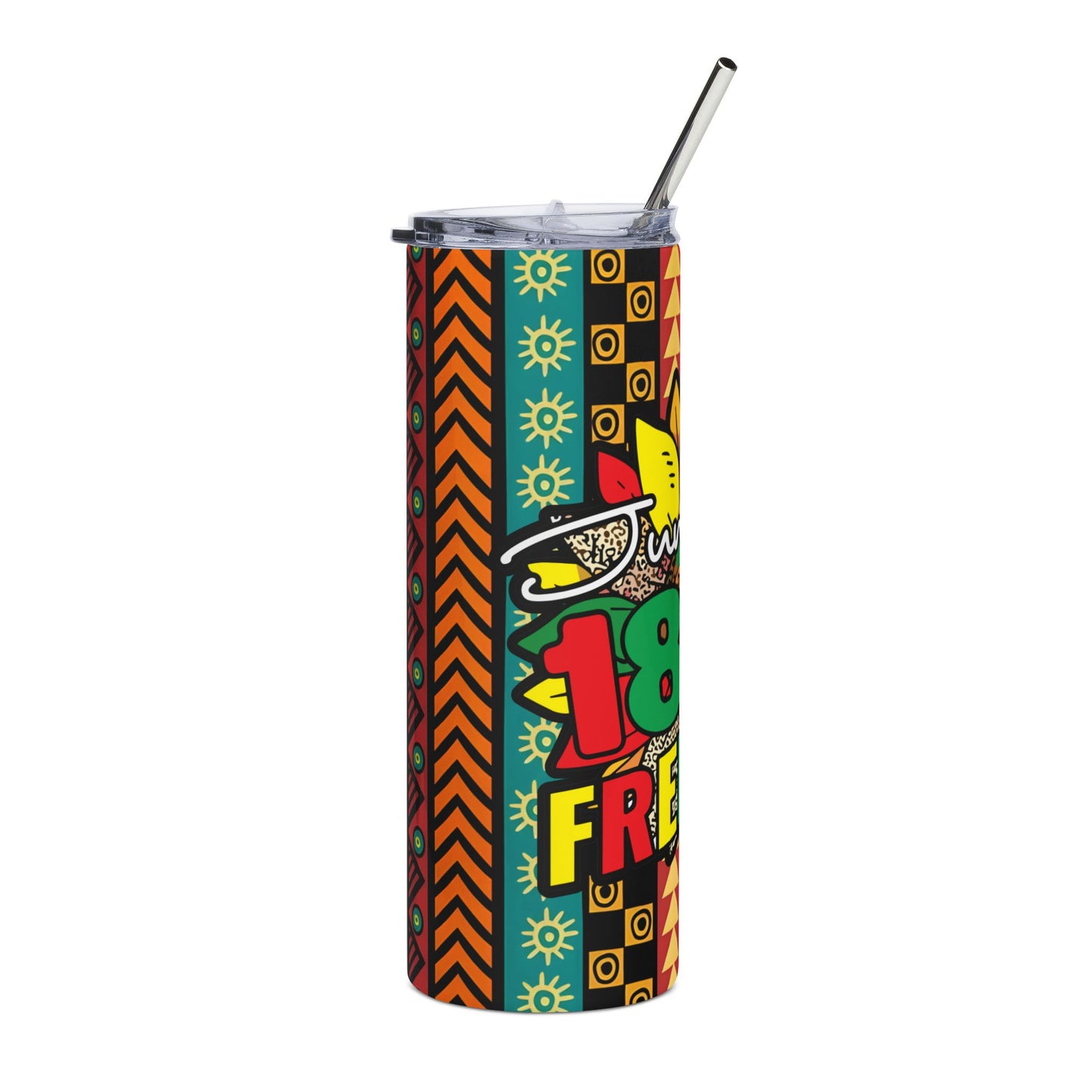 Juneteenth 1865 Freedom Stainless Steel Tumbler — 20oz Colorful African Pattern Travel Cup