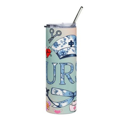 Nurse Stainless Steel Tumbler 20oz — Floral Medical Icons Travel Cup