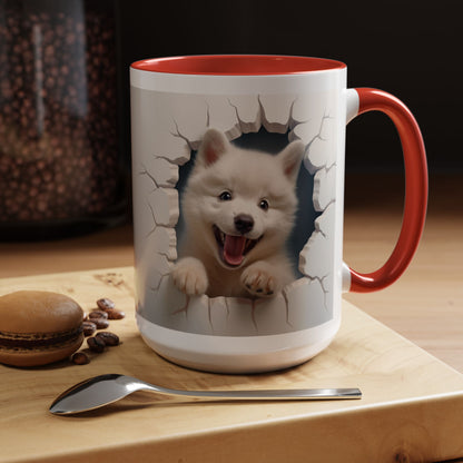 Cute Puppy Breaking Wall Accent Coffee Mug – Funny Smiling Dog Gift (11/15oz)
