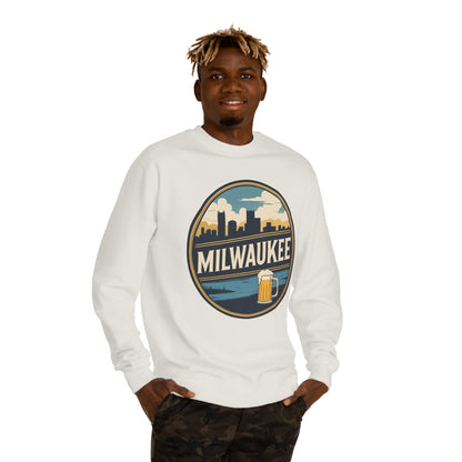 Milwaukee Skyline Sweatshirt — Retro Beer Badge Crewneck