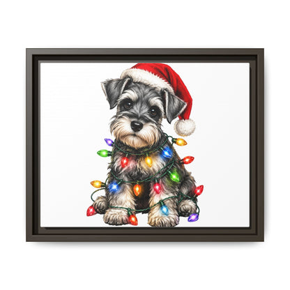 Holiday Schnauzer Canvas Print — Framed Matte Wall Art with Christmas Lights