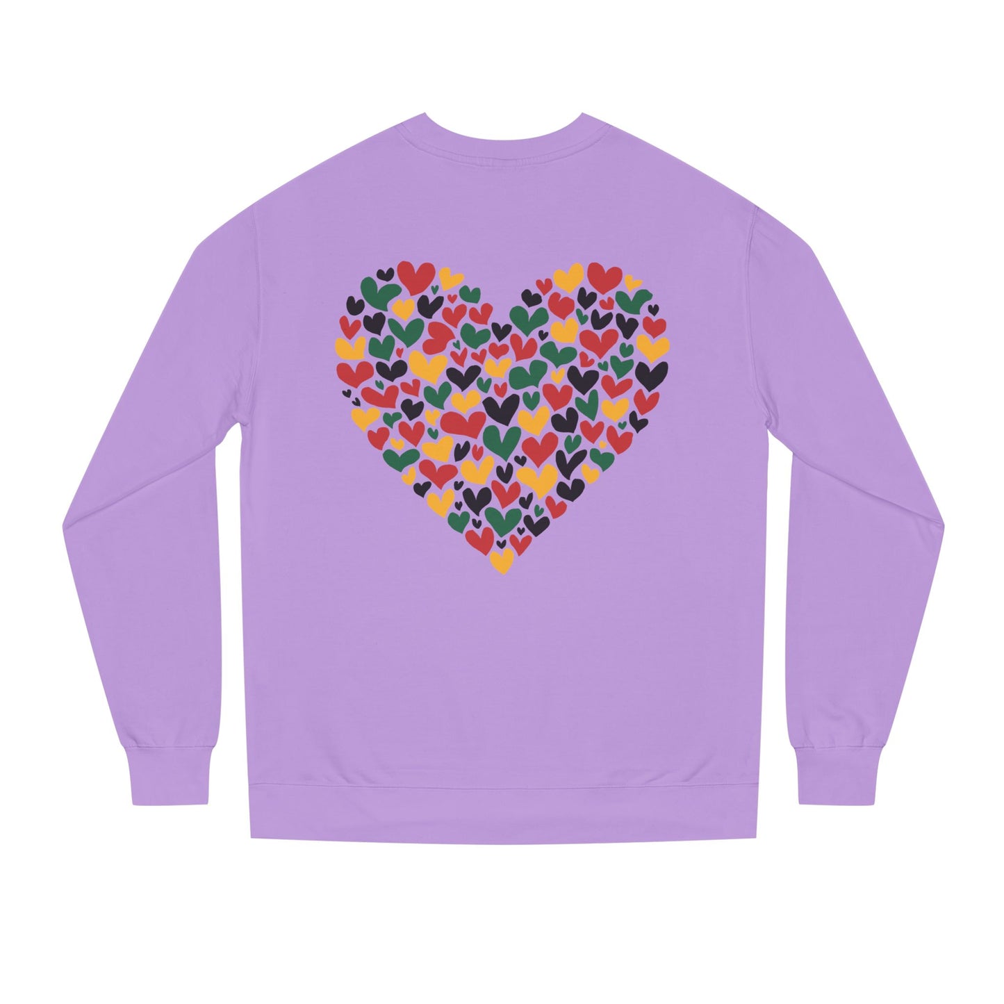 Colorful Heart Pattern Sweatshirt — Cozy Valentine/Everyday Love Crewneck