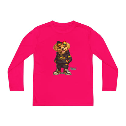 Youth Long Sleeve Tee — Trendy Bear Graphic "Black Excellence"