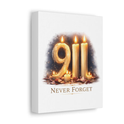 9/11 Never Forget Candle Memorial Stretched Canvas