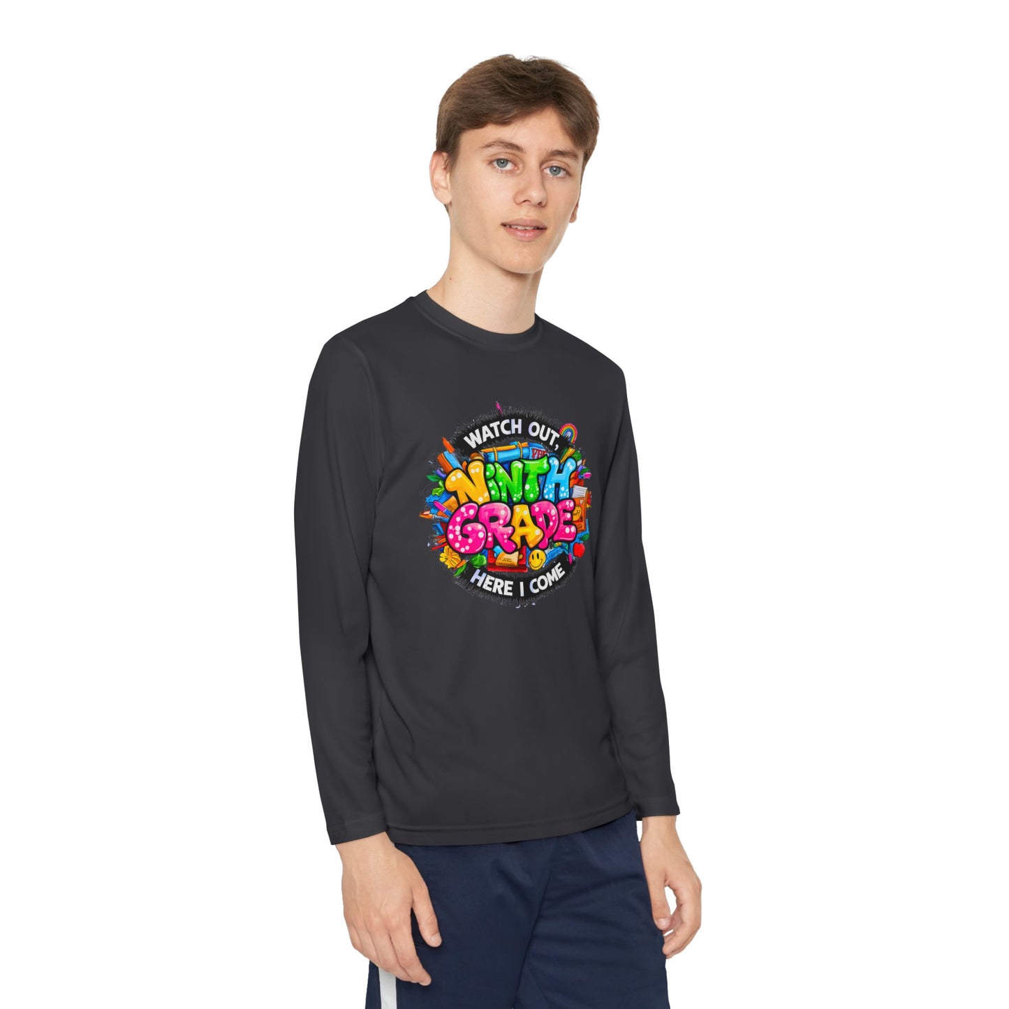Ninth Grade Crewneck Long Sleeve — "Watch Out Ninth Grade Here I Come" Back-to-School Tee