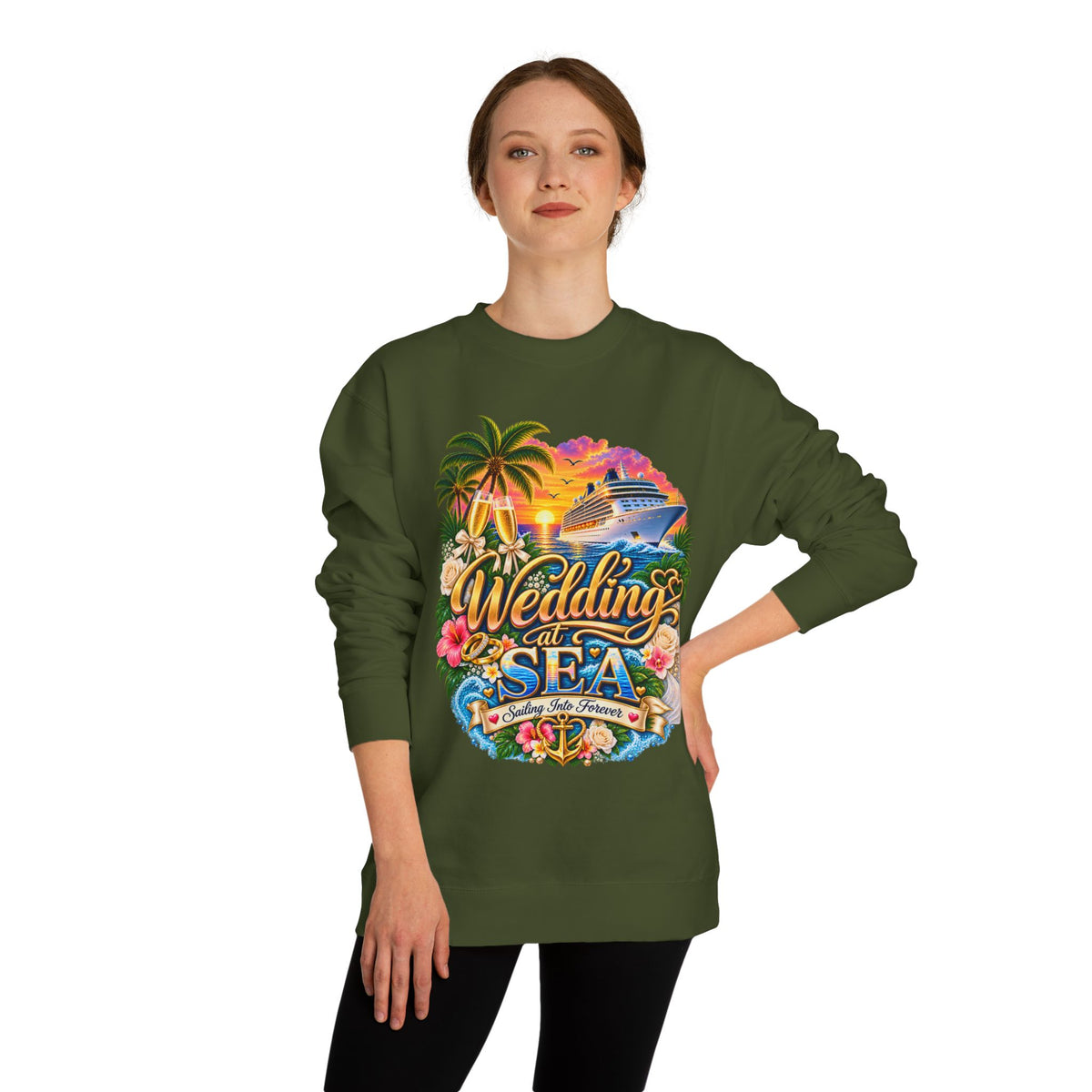 Cruise Wedding Sweatshirt — "Wedding at Sea" Tropical Cruise Crewneck