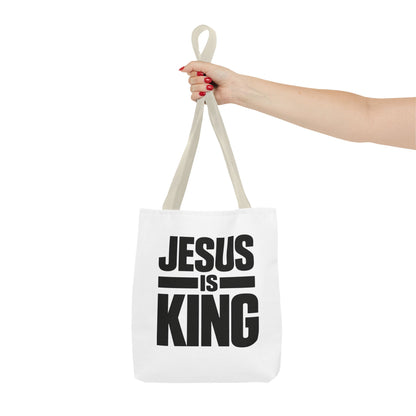 Jesus Is King Tote Bag - Christian Faith Canvas Grocery & Church Book Bag