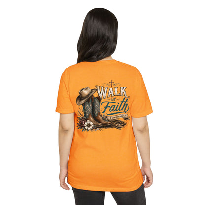Walk By Faith T-Shirt — Christian Cowboy Boots & Hat Graphic Tee