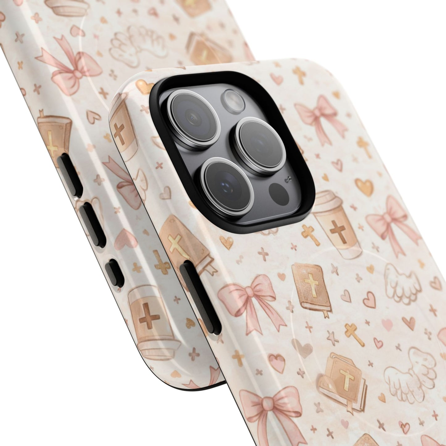 Christian Pattern Phone Case — Cute Cross, Bible & Dove Tough Magnetic Case