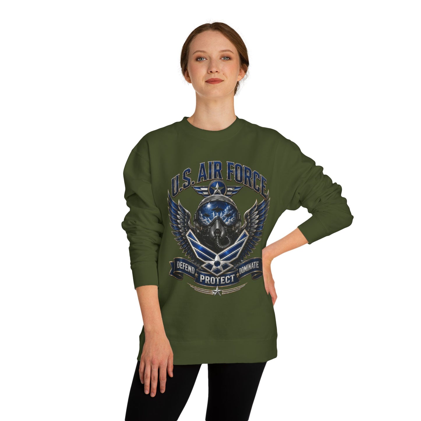 U.S. Air Force Skull Crewneck Sweatshirt — Defend Protect Dominate Tactical Pullover