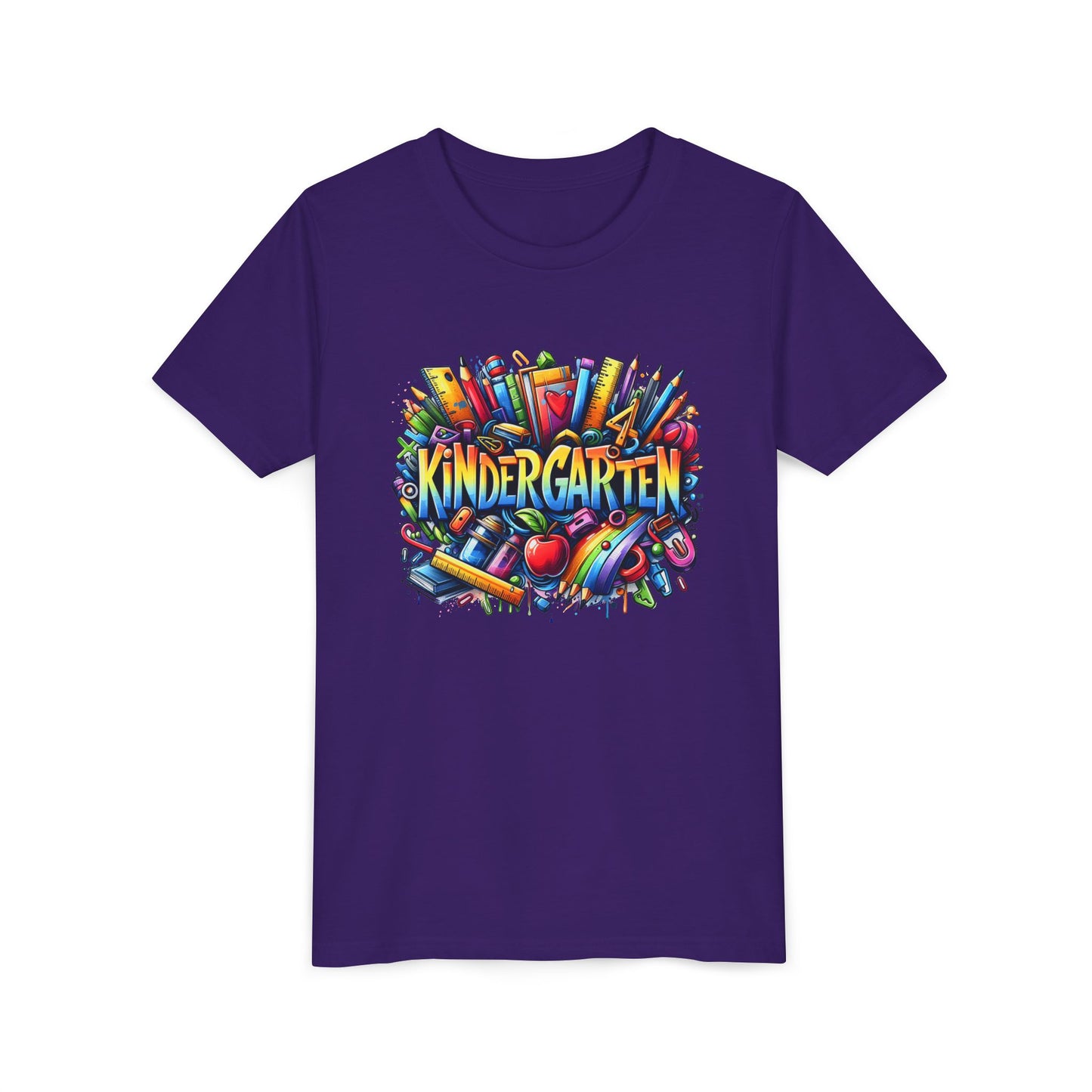 Kindergarten Colorful School Supplies Youth Tee — Back-to-School Kids T-Shirt