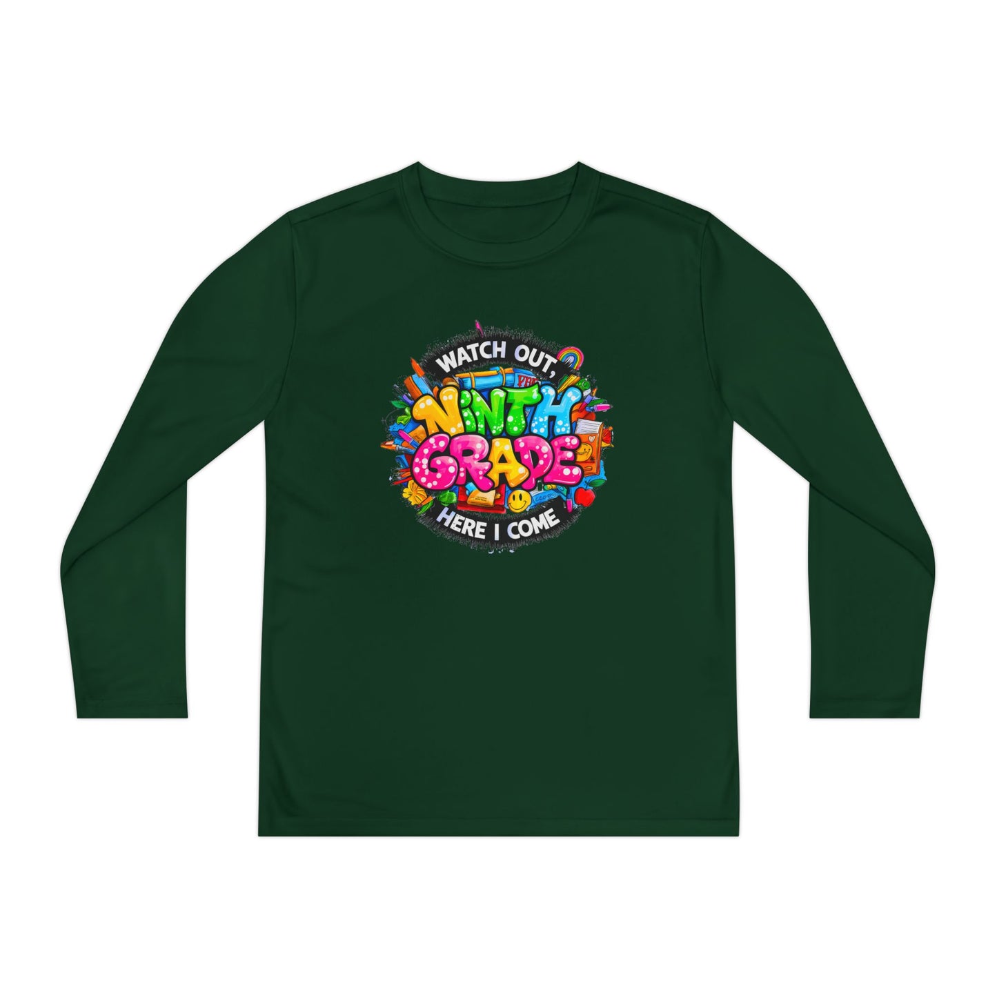 Ninth Grade Crewneck Long Sleeve — "Watch Out Ninth Grade Here I Come" Back-to-School Tee