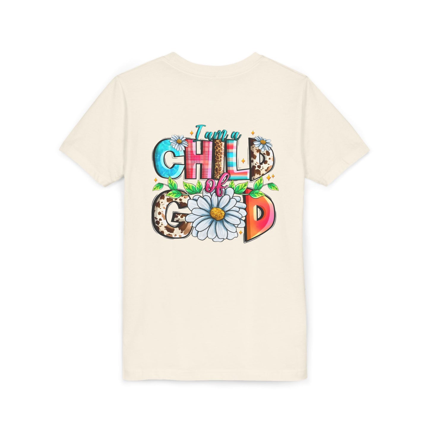 Youth Tee — "I Am a Child of God" Floral Christian Graphic