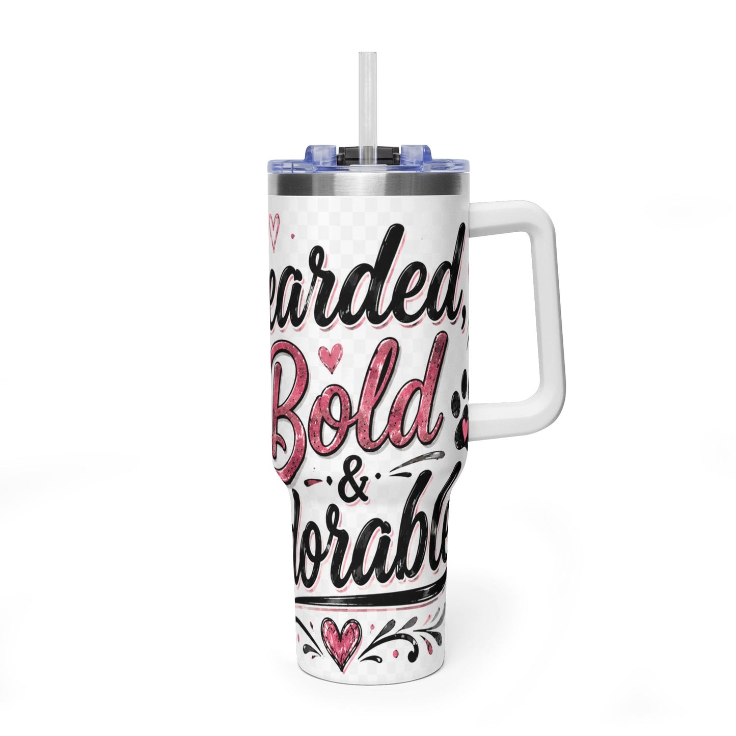 40oz Vacuum Tumbler – “Beans, Bows & Adorable” Dog Lover Travel Mug