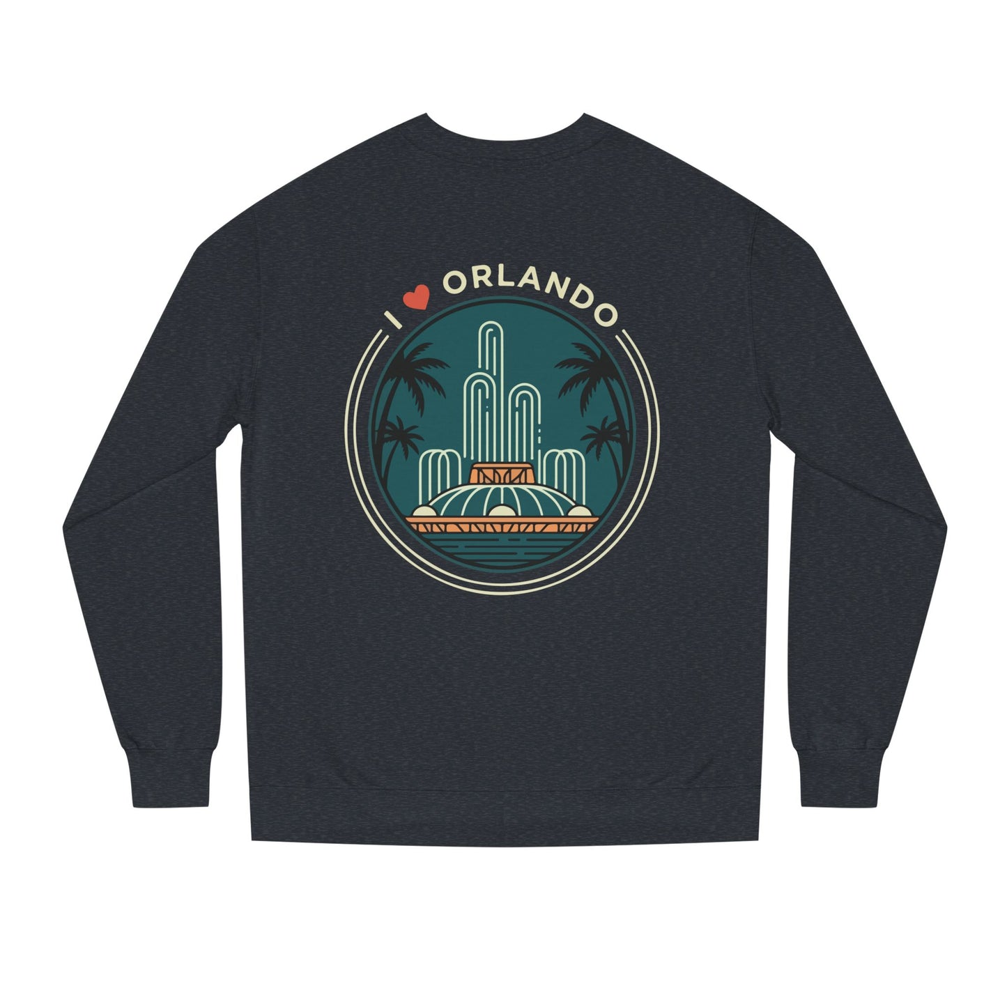 Orlando Fountain Crewneck Sweatshirt — Retro Palm Tree Cityscape
